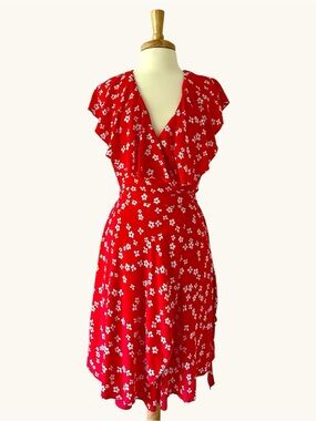 Draper James RSVP Red Floral Wrap Dress – Size Large